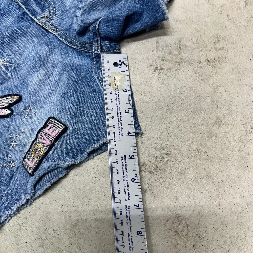 Vigoss Girls Size 12 Denim Shorts Blue Distressed Embellished Applique Jean‎